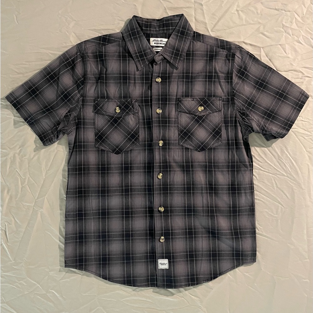 Eddie Bauer Black and Gray Plaid Men's Shirt